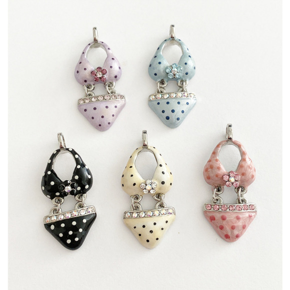 5 Rhinestone Polka Dot and Flower Bikini Pendants - Picture 1 of 2